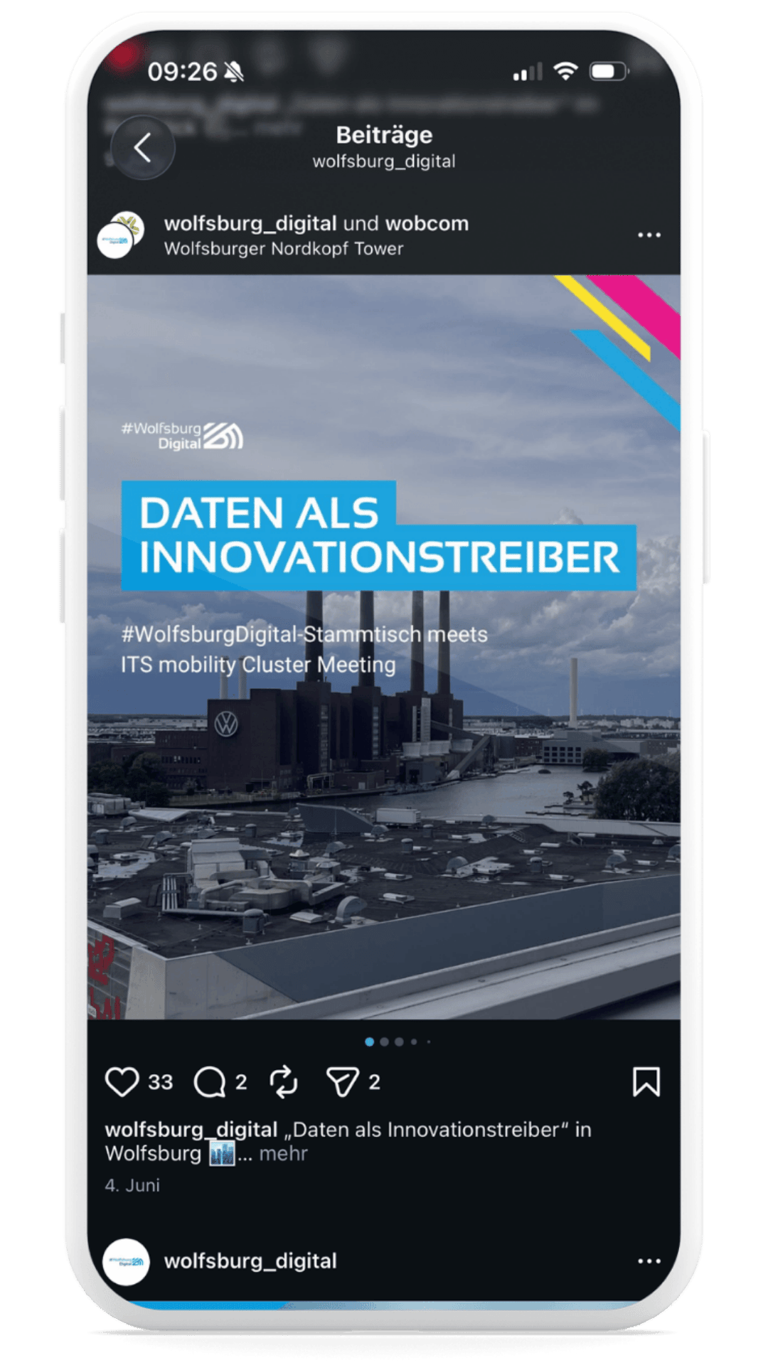 Ankündigung „Daten als Innovationstreiber“ beim WolfsburgDigital-Stammtisch mit ITS Mobility